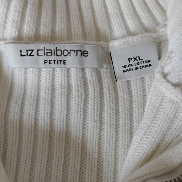 Liz Claiborne Cotton 1/4 Zip Sweater Navy Blue Green Stripe Coastal Size Pet XL - Picture 8 of 11